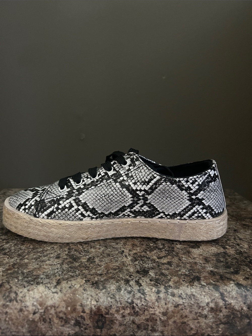 Olivia Miller Snake Print Lace Up Espadrille Sneakers - Black & White - Picture 9 of 12